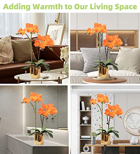 CXGS Artificial Orchid Flower Plant Real Touch Faux Orchids in Ceramic Vase Orange 19.7'' Fake Phalaenopsis Flower Arrangement Centerpiece Home Indoor Decor - color: Orange- Golden