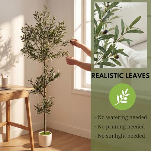 7ft Spherical Fake Olive Tree Artificial Indoor,Faux Olive Tree with Pot,Large Olive Branches and Lifelike Fruits,for Home Office House Living Room Decor. - color: 7ft
