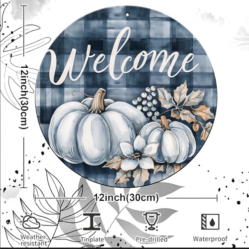 Vintage Pumpkin Welcome Fall Round Metal Sign Pumpkin Sign Farmhouse Rustic Wreath Wall Decoration for Indoor Outdoor Home Porch Window Decor 12 Inch - color: Thanksgiving 10, size: 12 inches