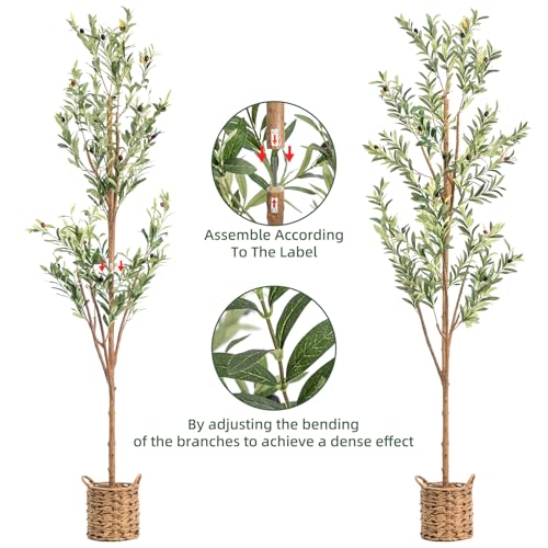 6ft Artificial Olive Tree with LED Fairy Lights, Tall Faux Potted Plant with Woven Basket - Natural Wooden Trunk & Lifelike Leaves & Fruits for Indoor Home Office Foyer Decor Housewarming Gift - size: 5ft 11in