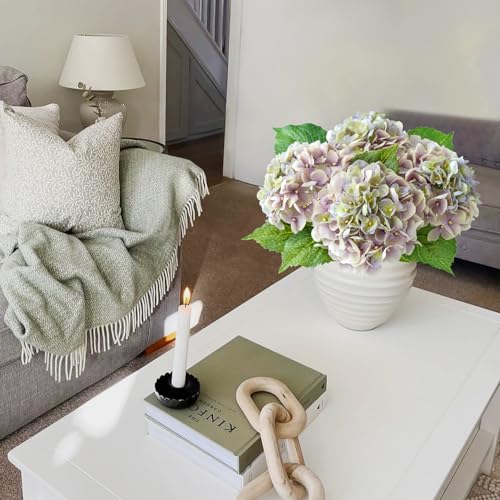 JINWOE Hydrangea Artificial Flowers, 4PCS 21" Latex Real Touch Vintage Lifelike Silk Flowers,Faux Hydrangea Bouquet Fake Flowers for Wedding Centerpieces Tables Party Outdoor Home (Green/Puple) - color: Green/Puple