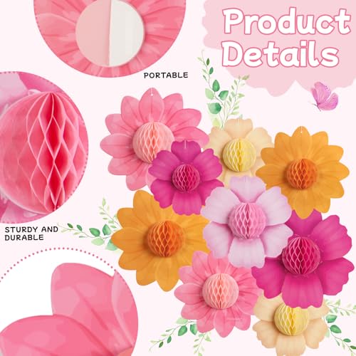 Paper Jazz Hanging Paper Flower Sunflower Honeycomb Party Decoration Pink Orange Spring Garden Themed Summer Party Supplies Large Paper Flower for Wall for Tea Party Baby Shower Wedding. - color: Pink&orange