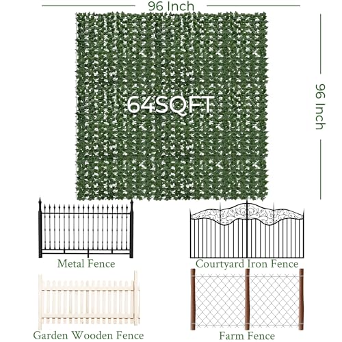 Artificial Ivy Privacy Fence Screen: 96"x 96" (64 Sqft) Anti-Ultraviolet Artificial Hedge Grass Wall, Used for Indoor and Outdoor Green Background, Garden Greening Decoration - color: Ivy vines, size: 96"x96"