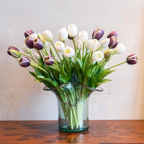 Artificial Tulips Flowers,Soft Touch Latex Bouquet, Fake Tulips,Spring Wedding Home Room Table Centerpiece Decor - color: 40pcs Dark Plum Set(no Vase)