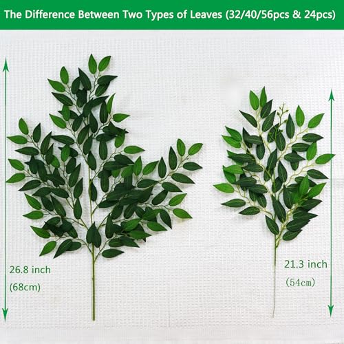 40pcs Italian Ruscus Greenery 68cm Artificial Greenery Stems Leaf Greenery Garland for Wedding Arch Flowers Centerpieces Balloon Arch Home Decor