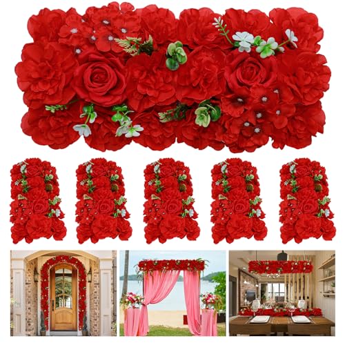 Wedding Arch Artificial Flowers - 6Pack Faux Floral Swags Silk Rose Realistic Arch Faux Hydrangea Row Arrangement for Christmas, Wedding Wall Reception Ceremony Welcome Sign Decoration -Red - color: Bright Red