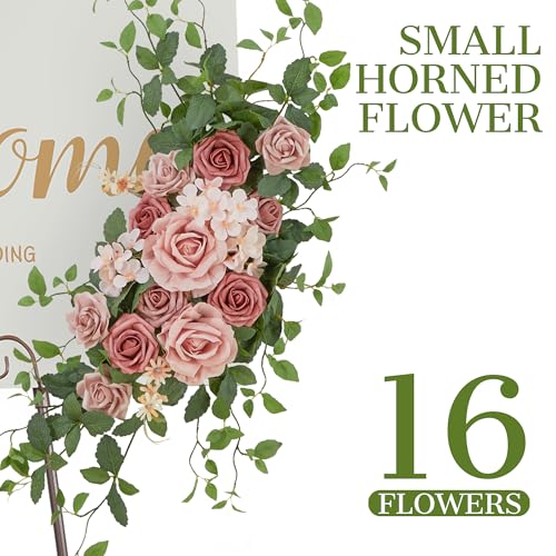 Ting's time Wedding Arch Flower Pack of 2 Artificial Silk Large Flower Swag Wedding Arches for Ceremony Reception Backdrop Floral Decor for Fall Wedding Party Ceremony (Dark Pink) - color: Pink