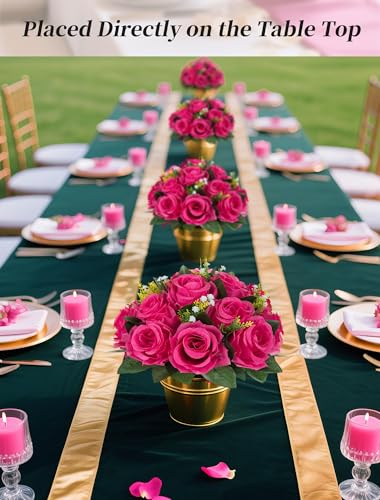 BLOSMON Hot Pink Flowers for Wedding: 10 Pcs Fakel Rose Balls for Table | Easy to Use Artifical Silk Kissing Bouquet Floral Arrangement for Home Party Event DIY Decoration - color: Hot Pink
