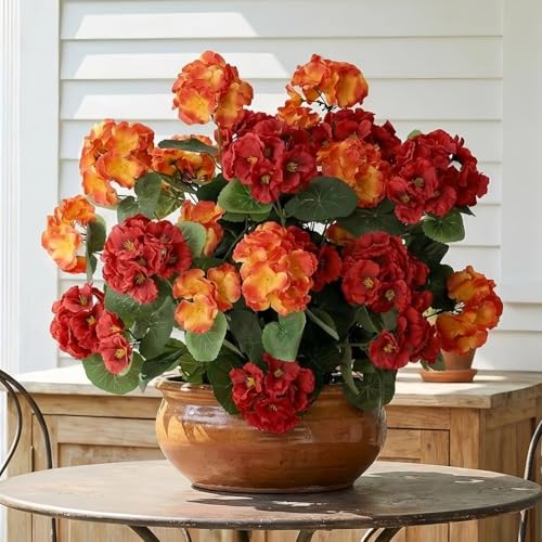 Muhanjia 26’’ Artificial Geranium Flowers for Outdoor Decoration,2PCS Silk Geranium Flowers UV Resistant Floor Plants for Garden Porch Patio Table Centerpieces Home Decor (Red&Orange) - color: Red&orange