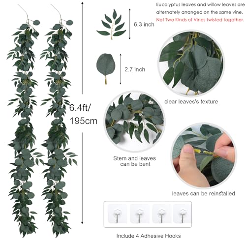 RECUTMS 2Pack Artificial Eucalyptus Garland with Willow Leaves 6Feet Fake Hanging Plant Silk Eucalyptus Willow Leaves Ivy Garland Faux Greenery for Indoor Outdoor Wedding Party Home Table Arch Decor - color: Willow Leaves Eucalyptus Garland 2pack