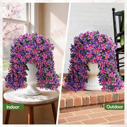 Ivydale Artificial Fake Hanging Flowers Plants for Outdoors Decoration, UV Resistant 2PCS Faux Lily Flower Vines for Home Patio Porch Balcony Garden Yard, Mixpurple - color: Fuchsia & Purple