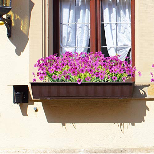 JEMONG 12 Bundles Artificial Flowers Outdoor UV Resistant Fake Flowers No Fade Plastic Plants Garden Porch Window Box Decorating (Purple) - color: Purple, size: 12Bundles