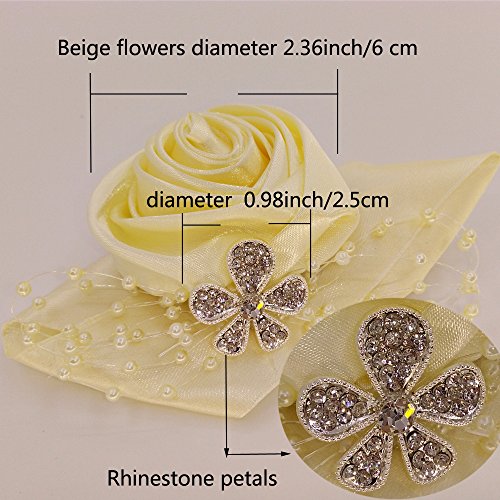 Arlai 1 pcs Beige Rose Wrist Corsage Wristlet Band Bridesmaid Bride Corsage for Prom Party Wedding Ball Event - Elegant Rhinestone Floral Bracelet for Bridesmaids, Party Wrist Accessory - color: Beige (1pc Wrist Corsage)