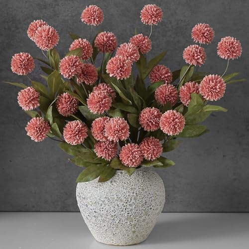 VIERENA 12 Pcs Faux Silk Pompon Mum Artificial Flowers for Vase -27", Bulk Fake Chrysanth Branches with Stems for DIY Bouquet Centerpieces Wedding Fillers Arrangements Shower Decorations (Dusty Pink) - color: Dusty Pink