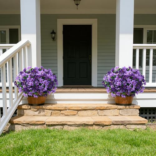 INSPRING Artificial Flowers for Outdoors Spring Decoration, 3 Bundles Faux Silk Outside Azalea Plants UV Resistant Realistic Faux Flowers for Outdoor Planters Porch Patio Garden Yard Home Decor, Mix - color: Dark Purple + Purple