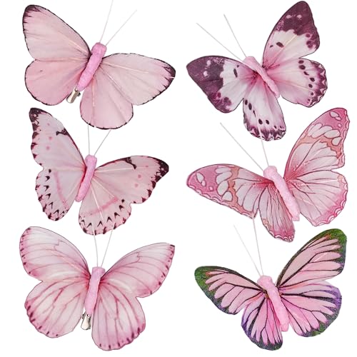 Cartanfill- Artificial Feather Simulation Butterfly Party Decoration Set, a Set of 12 Pieces with Clips, Used for Home Decoration in 12 Colors.… (C Clip) - color: C Clip