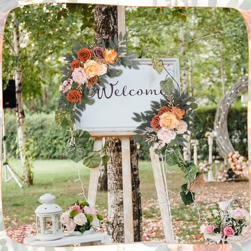 2 Pcs Wedding Arch Decorations - Reusable Artificial Hanging Flowers Floral Swag Greenery Garland for Wedding Welcome Sign Backdrop Bridal Ceremony Reception Backdrop Decoration(Champagne) - color: Champagne+light Pink