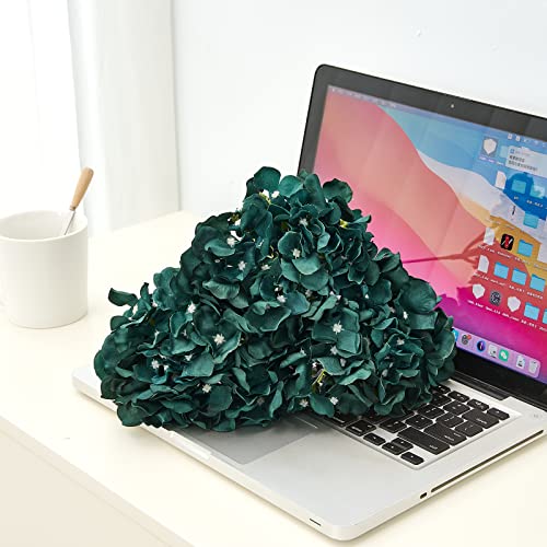 Artificial Hydrangea Flowers Emerald Green Heads 10 Fake Hydrangea Silk Flowers for Wedding Centerpieces Bouquets DIY Floral Decor Home Decoration with Stems - color: 10pcs Emerald Green, size: Large