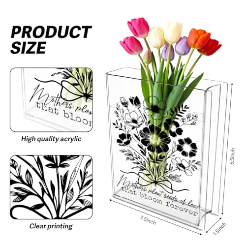 Moms Book Flower Vase Mothers Day Birthday Thank You Gifts for Mom Mother from Daughter Son Mothers Plant Seed of Love Bloom Forever Cute Acrylic Book Shaped Vase Decor for Home Office Table Vase 3805 - style: Colonial