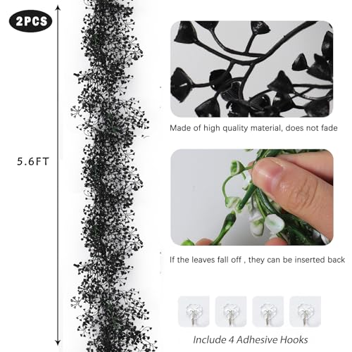 RECUTMS Black Vines Garland Artificial Hanging Plants Faux Ferns Plant Greenery Fake Leaves Ivy Garlands 2Pcs 5.6Ft for Halloween Thanksgiving Party Outdoor Indoor Garden Decor(Black) - color: Black-garland