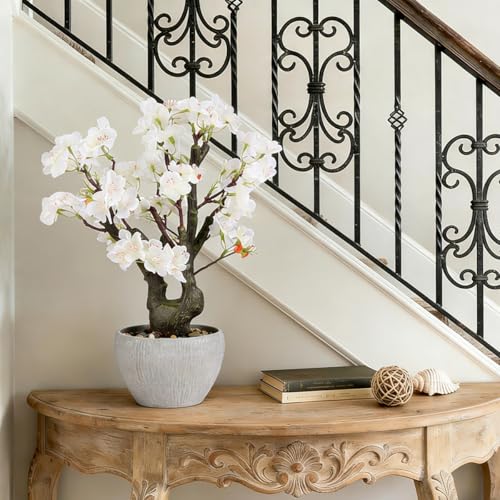 KAIRNE Artificial White Cherry Blossom Potted,15.7 Tall Fake Bonsai Tree,Flowers Faux Plants Plant,Realistic Decorative Plants Potted,Spring Floral Table Decoration for Home Office Gifts Desk Decor - color: Cherry Blossom