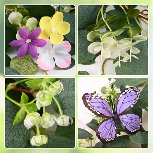 Waipfaru 4Pcs Eucalyptus Garland with Daisy 3D Butterfly, Green Garland with Flowers, 5.9FT Artificial Faux Eucalyptus Leaves Vines for Table Mantle Home Wedding Party Indoor Outdoor Decor - color: Butterfly Eucalyptus, size: 4Pcs