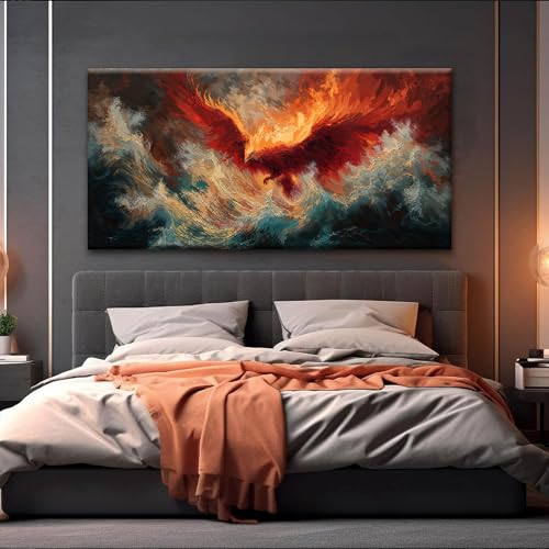 Abstract Wall Art Decor Red Retro Fire Phoenix Art Prints Abstract Artwork Decor Modern Wall Art For Living Room Bedroom Kitchen Office Canvas Prints 24x48 Inch - color: Red, size: 48"L x 24"W