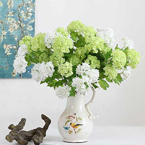 RUZUQE YalzoneMet 4pcs Viburnum Artificial Flower Snowball 26.8'' Long Stem Green Small Hydrangea Flower Real Touch Lifelike Latex Flower for Home Christmas Decoration Xmas Table Flower - color: Green