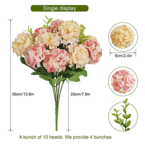 4 Bundles Small Hydrangea Artificial Flowers, Silk Fake Flower Bouquet for Wedding Party Home Decor, 1 Bundle of 10 Heads (Champagne Color) - color: Champagne