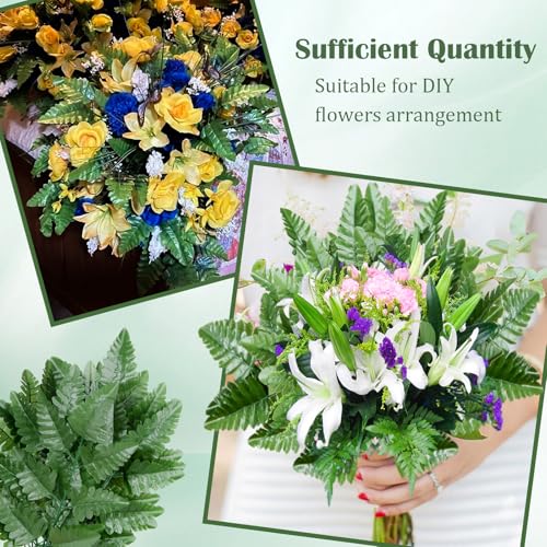 Artificial Silk Leaf Fern, Fake Greenery Fern Picks Leaves Stems for Flowers DIY Arrangement Home Wedding Garden Cemetery Decoration (160Pcs, Deep Green)