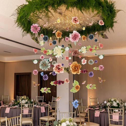 XunYee 6 Pcs 35.4 ft Flower Garlands Artificial Wildflower Vines Floral Hanging Backdrop Fake Flower Garlands Faux Silk Wildflower Vine for Wedding Bridal Shower Home Garden Wall Arch Decor(Boho) - style: Boho