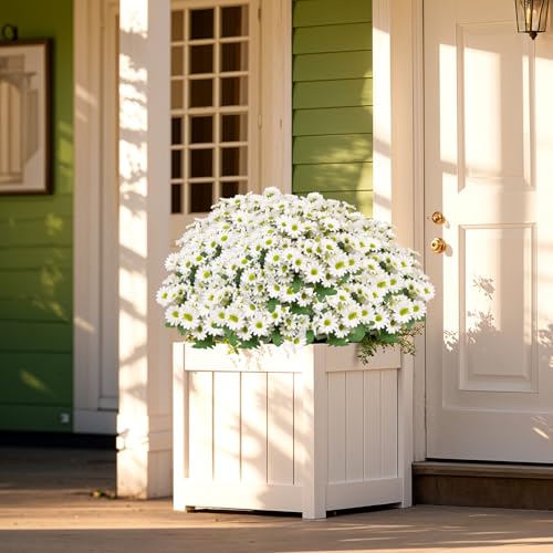 12 Bundles Artificial Daisies Flowers Outdoor Fake Plants White Daisy Fake Foliage Greenery Faux Plants for Graves Hanging Outside Planter Window Box Wedding Decoration (Creamy White) - color: Creamy White