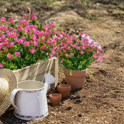 10PCS Artificial Eucalyptus Plants,Fake Boxwood Shrubs UV Resistant No Fade Faux Plastic Greenery for Wedding Bridal Bouquet Indoor Outdoor Home Garden Kitchen Office Table Vase(Pink) - color: Pink