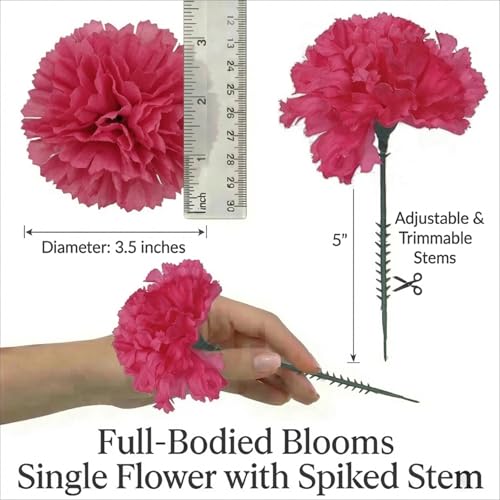 Larksilk 1000 Pack Artificial Carnations - Bulk Silk Flowers for Weddings, Mother's Day, Graduations, Easter & Memorial Day - 3.5" Heads, 5" Stems, Real Touch Petals, 18 Colors Available - Fuchsia - color: Fuchsia, size: 1000