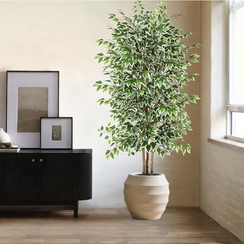 GTIDEA 7ft Large Ficus Artificial Tree with Natural Trunk, 84" Tall Faux Tree for Home Decor Indoor, Lifelike Silk Tree Fake Plants for Living Room Covered Porch Office Corner Decor (NO VASE INCLUDED) - color: 7ft Ficus Tree (No Vase)