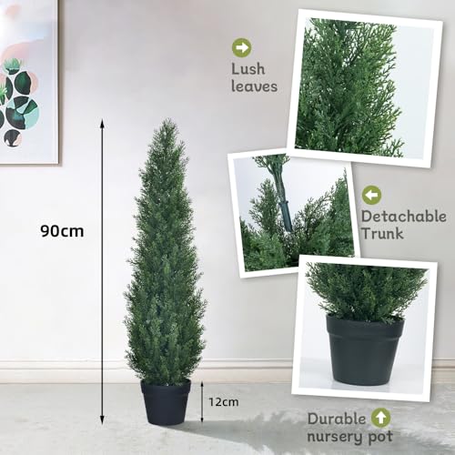 HAIHONG 3ft Artificial Cedar Topiary Trees - Fake Boxwood Topiary Cypress Trees Potted Plants, Artificial Plants Shrubs for Home Indoor Outdoor Garden Porch Decor - size: 7in
