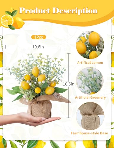 Lemon Decor, 1 Pcs Farmhouse Rustic Lemon Kitchen Decor, Summer Centerpieces for Tables, Fake Artificial Lemons Flowers in Burlap Bag Vase, Brighten Your Home Indoor Outdoor Home Decorations - style: Lemon Decor (1 Pcs)