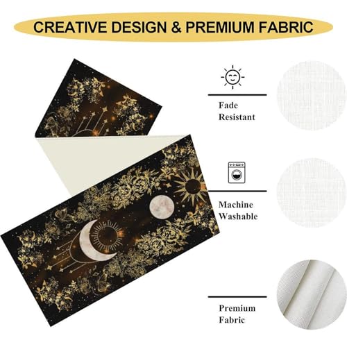 Boho Floral Table Runner, Spring Gothic Moon Phase Wildflower Mystical Witchy Farmhouse Coffee Table Center Decor for Home Kitchen Dining Patio Holiday Party Table Decorations 13x36 inches - color: Tr-moon06, size: 13x36" Table Runner