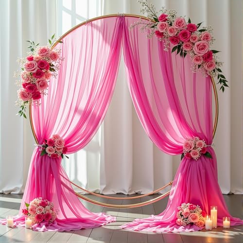 Wedding Arch Draping Fabric, 2 Panels 18FT Hot Pink Sheer Backdrop Curtain Chiffon Fabric Drapery Voile Scarf Draping Panels for Wedding Archway Ceremony Curtain Valance Party Decoration - color: Hot Pink Drapes Curtain, size: (2 Panels )6 Yards/36ft