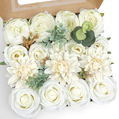 AmyHomie Ivory Artificial Flowers Combo Silk Mix Peony Rose Hydrangea Fake Flowers w/Stem for DIY Wedding Bouquets Centerpieces Arrangements Table Fall Decor Party Bridal Baby Shower Home Decorations - color: Ivory