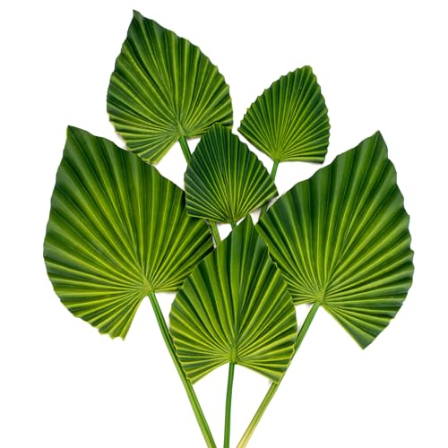 6 Pcs Pu Foam Artificial Palm Leaf Faux Palm Tropical Leaves Fake Palm Fronds for DIY Wedding Bouquets Fake Leaves for Centerpieces Arrangements Bridal Shower Leaf Stem for Party Home Decor-Green - color: Palm #09