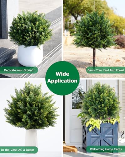 24.8'' Artificial Cedar Topiary Trees with Spikes, 2 Pack UV Resistant Evergreen Fake Pine Cypress Shrubs Plants Faux Tree for Planter Entryway Greenery Front Porch Patio Indoor Outdoor Decor - size: 24.8inch-cedar