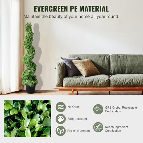 VEVOR Artificial Boxwood Spiral Topiary Trees, 4ft Tall (2 Pieces) Faux Plant Outdoor, All-Year Green Fake Plant with Replaceable Leaves for Decorative/Indoor/Porch/Garden - size: 4ft