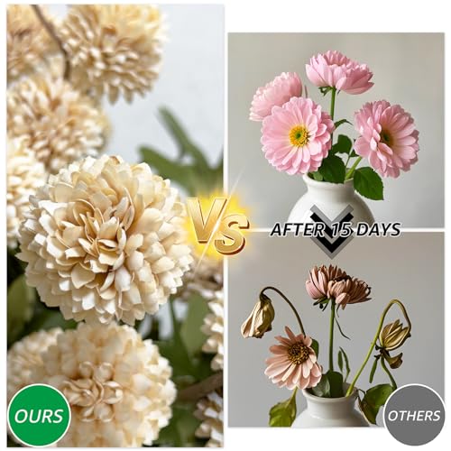 10 Pcs Artificial Flowers Pompon Mum Fake Flowers, Faux Small Mini Chrysanthemum Flowers, Realistic Faux Flowers for Room Decor Aesthetic, Living Room Farmhouse House Decor, Beige - color: Beige