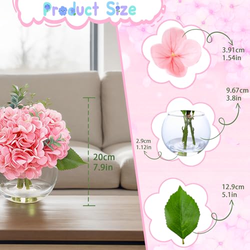 Pink Hydrangea Artificial Flowers with Eucalyptus in Vase Fake Flowers Coffee Table Decor Real Touch Flowers with Faux Water for Home Decor - color: A-pink