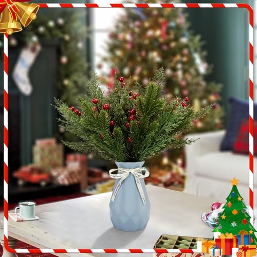 40 Pcs Artificial Pine Branches Assorted Faux Pine Stems Cedar Leaves Needle Sprigs Plastic Fake Christmas Greenery Pine Picks for Xmas Tree Wreaths Garlands DIY Accessories Home Decor (40, Green)