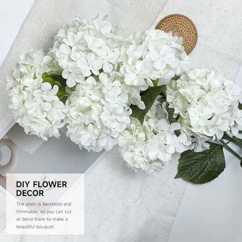 6 PCS Artificial Hydrangea Flowers, Faux Silk Hydrangea with Long Stems, Home Wedding Decor, Table Centerpieces, Party Decorations(White) - color: White