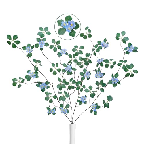 4Pcs 38.8 inches Artificial Tree Branches and Twigs Faux Plant Stems for Tall Vase, Home, Hotel, Office, Store Decor (Leaf with Blue Flowers) - color: Leaf With Blue Flowers