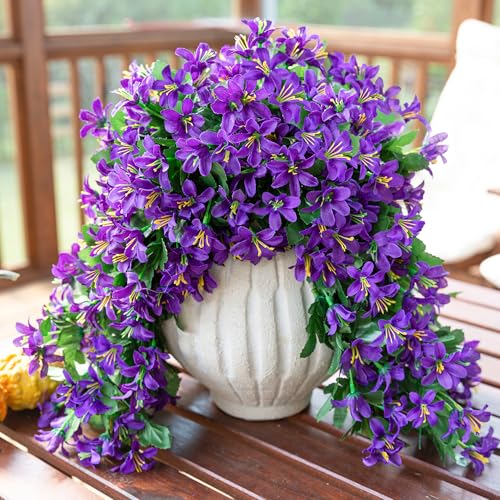 Ivydale Artificial Lily Flowers for Outdoors Fake Hanging Flower Vines for Outside Decoration, UV Resistant 2PCS Faux Plants for Patio Porch Balcony Garden Yard, Purple - color: Purple