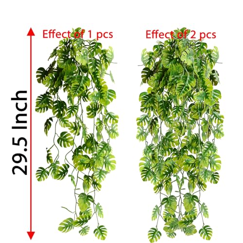 CLONG Artificial Hanging Plants Fake Monstera Hanging Plant UV Resistant Plastic Plants for Outdoor Decoration (6, Green)
